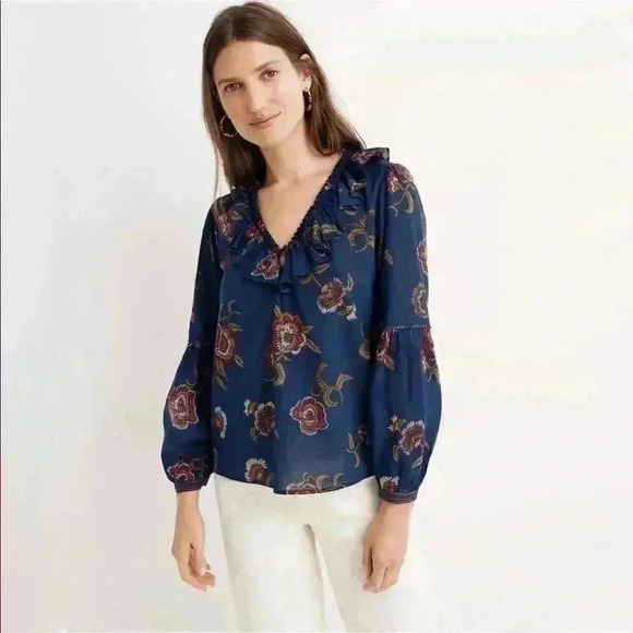 Madewell x Warm | Ruffle Collar Top in Honolulu Hibiscus - Picture 1 of 5